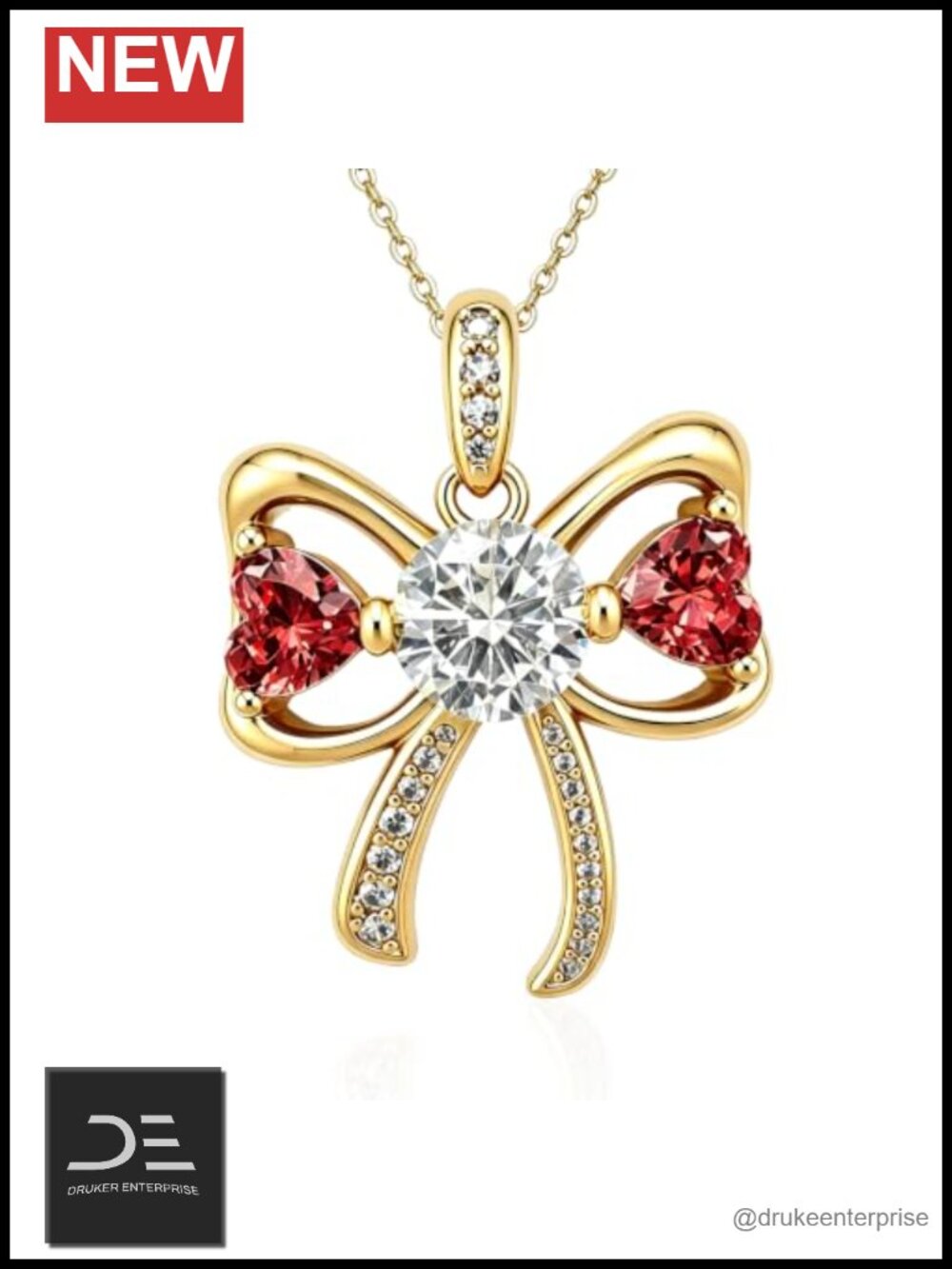 Elegant 18K Gold Plated Bow Necklace CZ Pendant Gift for Women